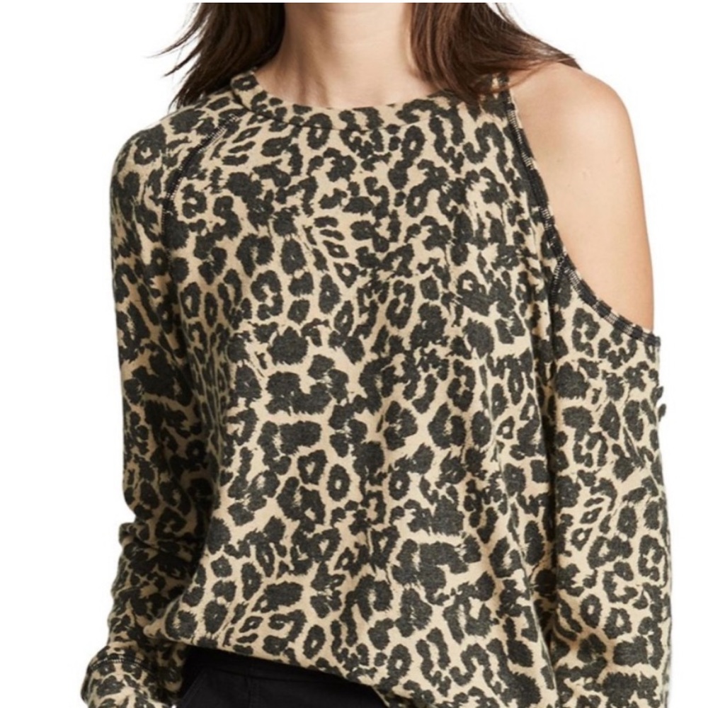 LNA cold shoulder leopard sweater size S
